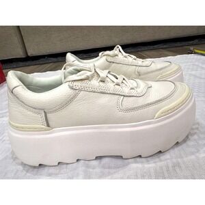 UGG Women's Platform Sneakers Cream Leather Chunky Lace Up Casual Shoes‎ Size 9